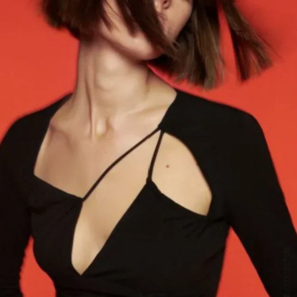 ZARA GATHERED ASYMMETRIC NECKLINE DRESS SMALL
